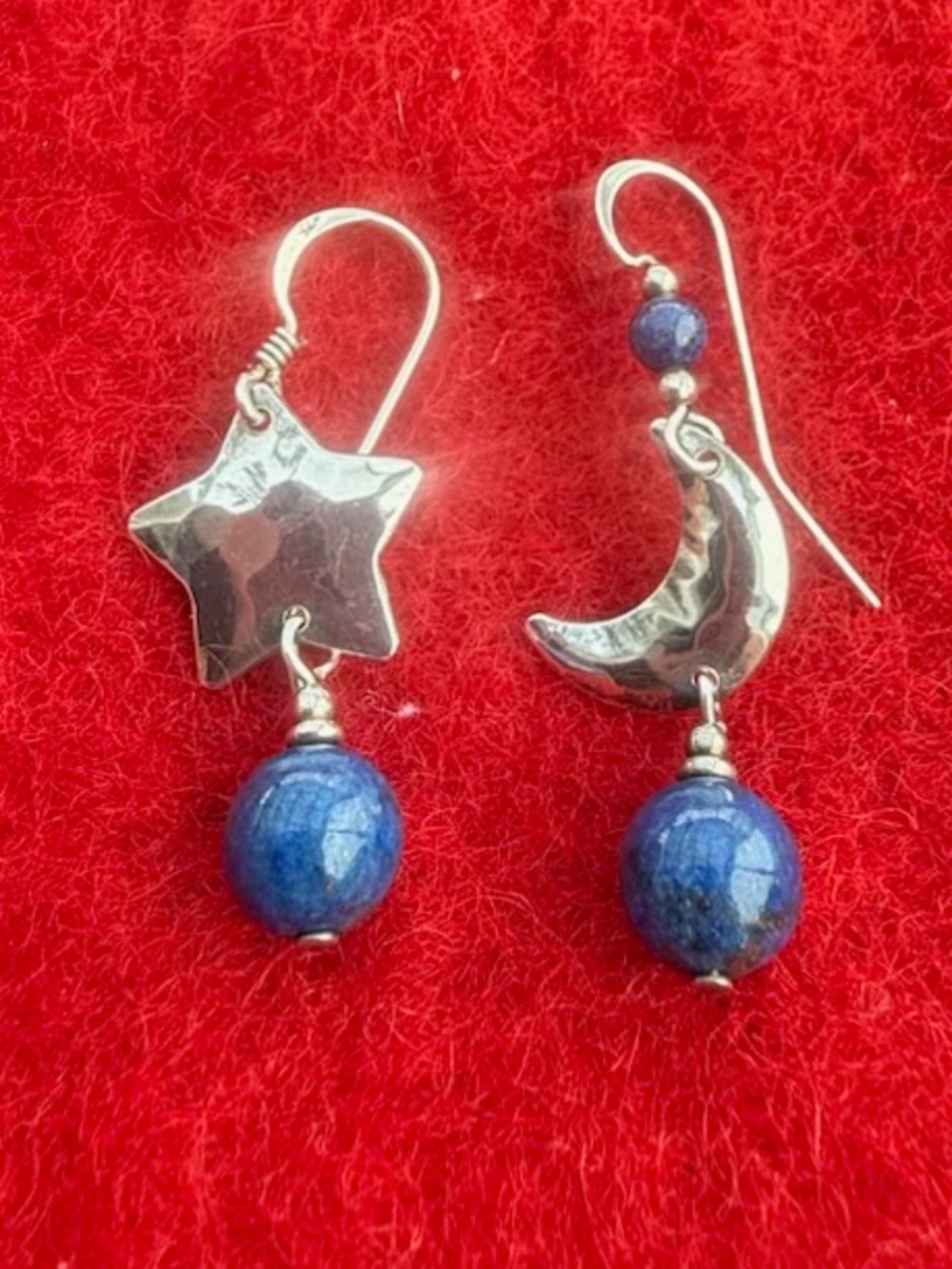 Crescent Moon & Star Silver-toned Dangle Earrings